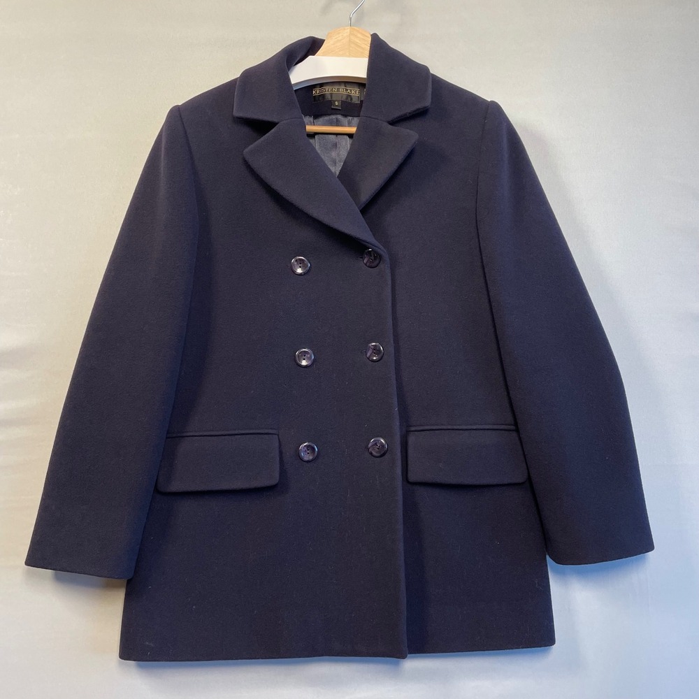 Kristen‎ Blake Women's Navy Double Breasted Lambs Wool Cashmere Pea Coat Size S